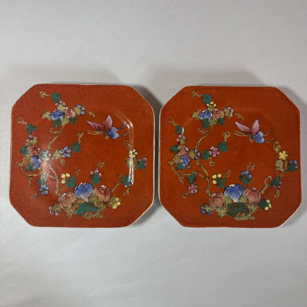 Vintage Neiman Marcus Japan Hand Painted Porcelain Ware Butterfly Octagon Plates